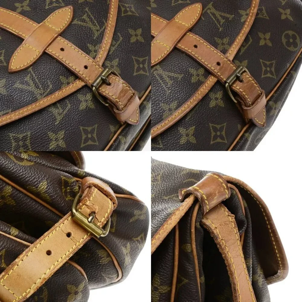 LOUIS VUITTON Logo Saumur 30 Shoulder Bag Monogram Leather Brown